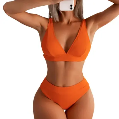 Womens Solid Color Push Up Padded Swimsuits Bathing Suit Tankini