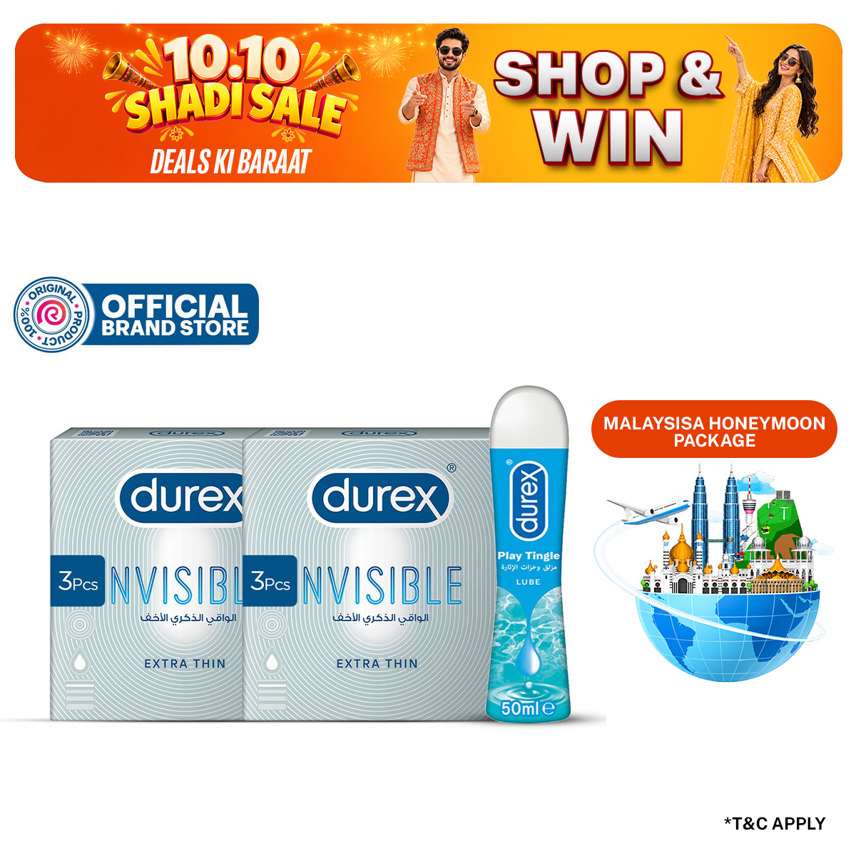Durex Condoms Invisible 3 Pcs (Pack of 2) + Durex Play Tingle Lube 50ml