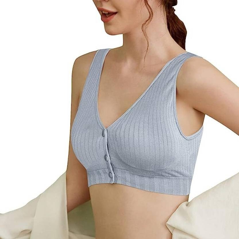 3 Button Front Opening Cotton Maternity Nursing Bra Breast Feeding Non Padded Cotton Material Wireless Front Closure Bra - Random Color