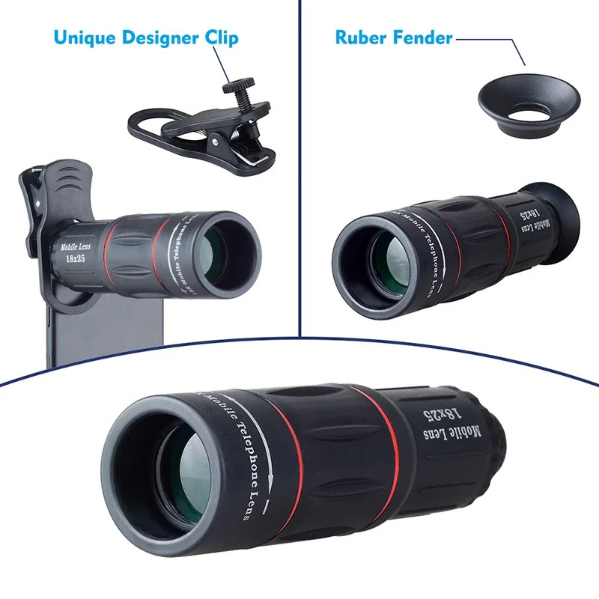 Apexel 18x25 Mobile Zoom Lens | 18X HD Telescope Camera Lens with Clip | Long Distance Photography, Moon Shot, Travel, Sports, Wildlife, Concert Zoom Lens for All Smartphones