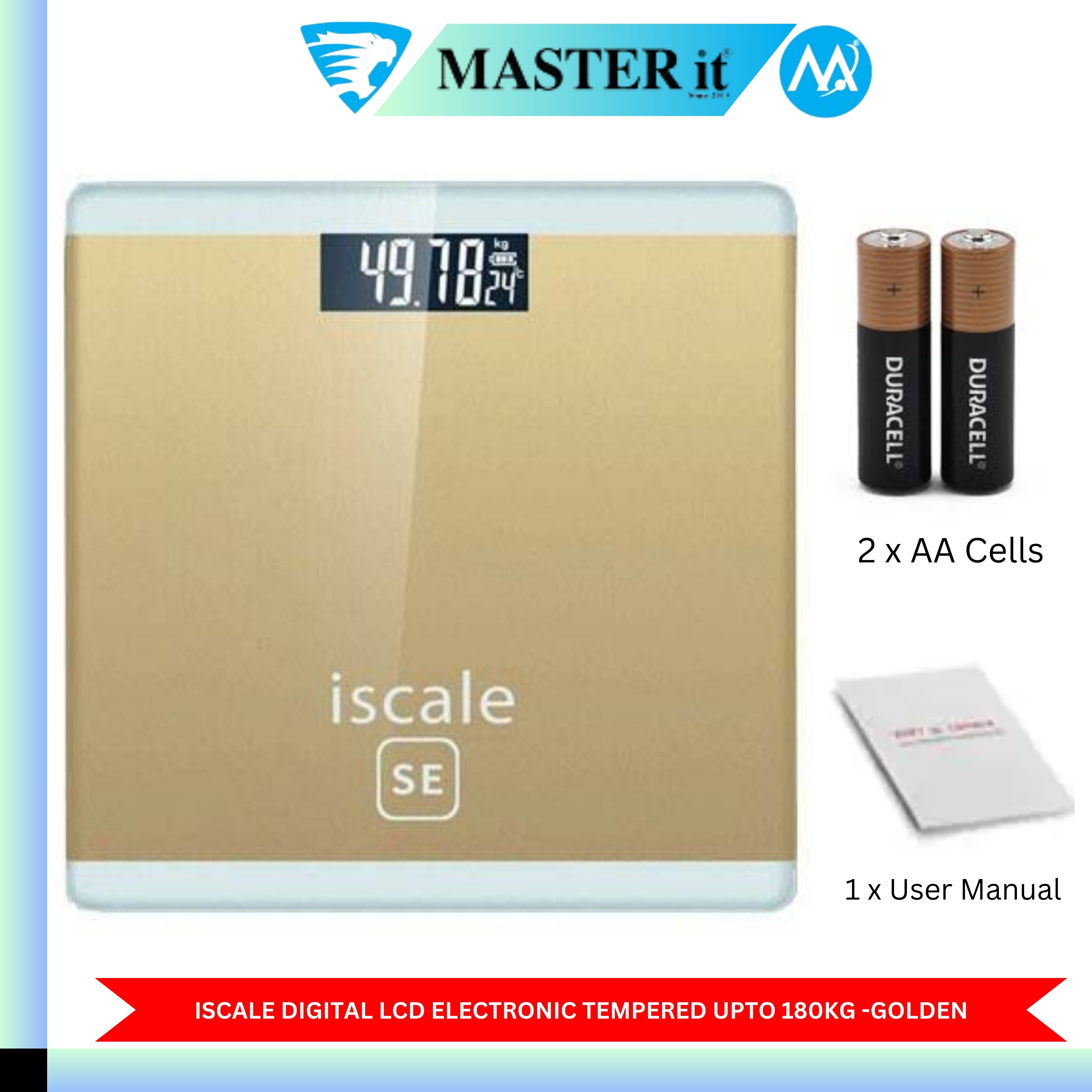 Upto 180kg iScale Rechargeable Weight Machine - Digital Heavy Duty Electronic Weighing Scale with Dual LED Display - Heavy Electric Weight Machine With Durable Steel Quality - For Home & Personal Use - Black/Golden/Pink/Silver