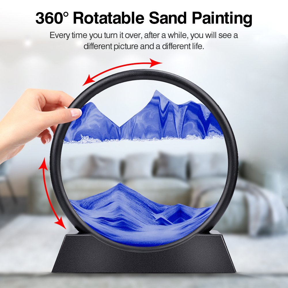 3D Moving Sand Art Picture, Sand Desk Lamp, Flowing Sand Painting Dynamic Night Light, Showpiece - Home Decoration Creative Landscape Liquid Motion Living Room Bedroom Aesthetic Table Lamp, Hourglass Desktop Decor for Home Office Sandscape Display – 7inch