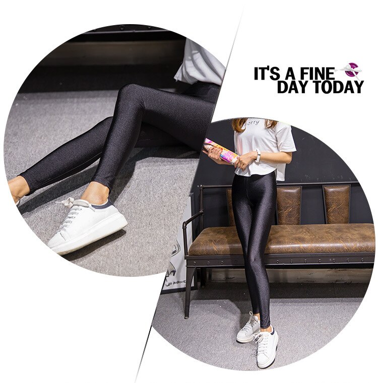 Fashion S-3xl Women Shiny Black Legging Plus Size Autumn Ladies