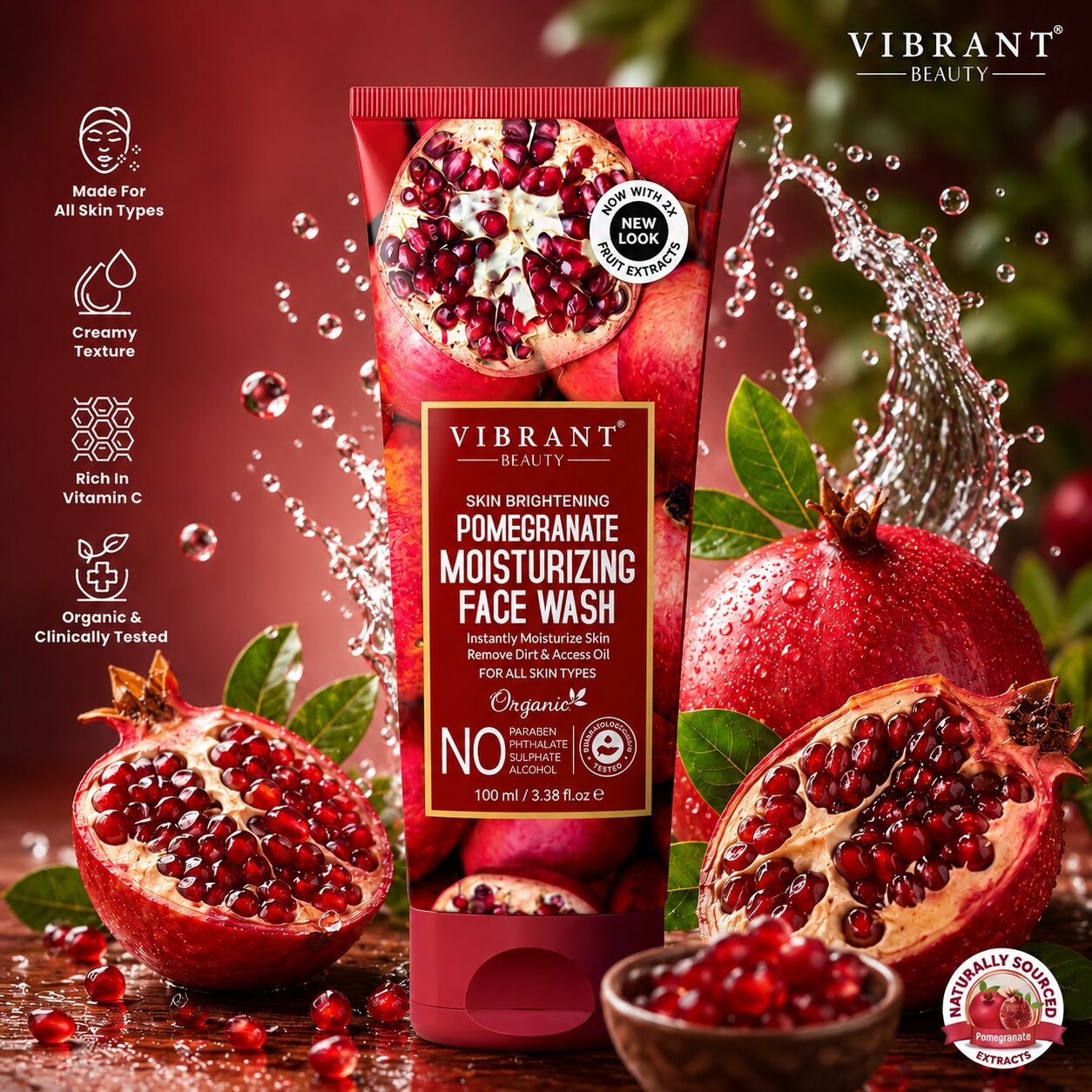 Vibrant Beauty Pomegranate Moisturizing Face Wash | Moisturising Skin Care | 100ml