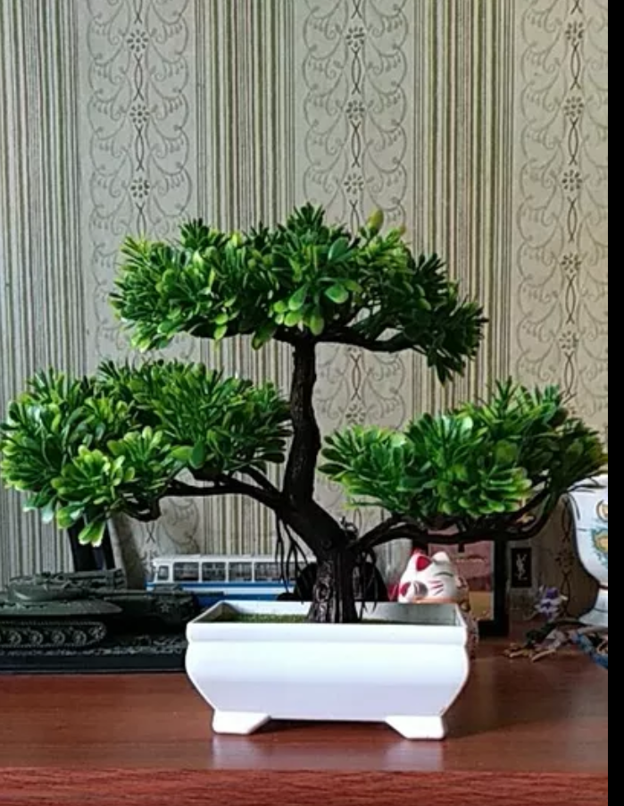 Green Artificial Bonsai Decorative Flower Plant for Home and Office Decor, Non-Toxic, Low Maintenance, 21cm x 17cm x 8cm