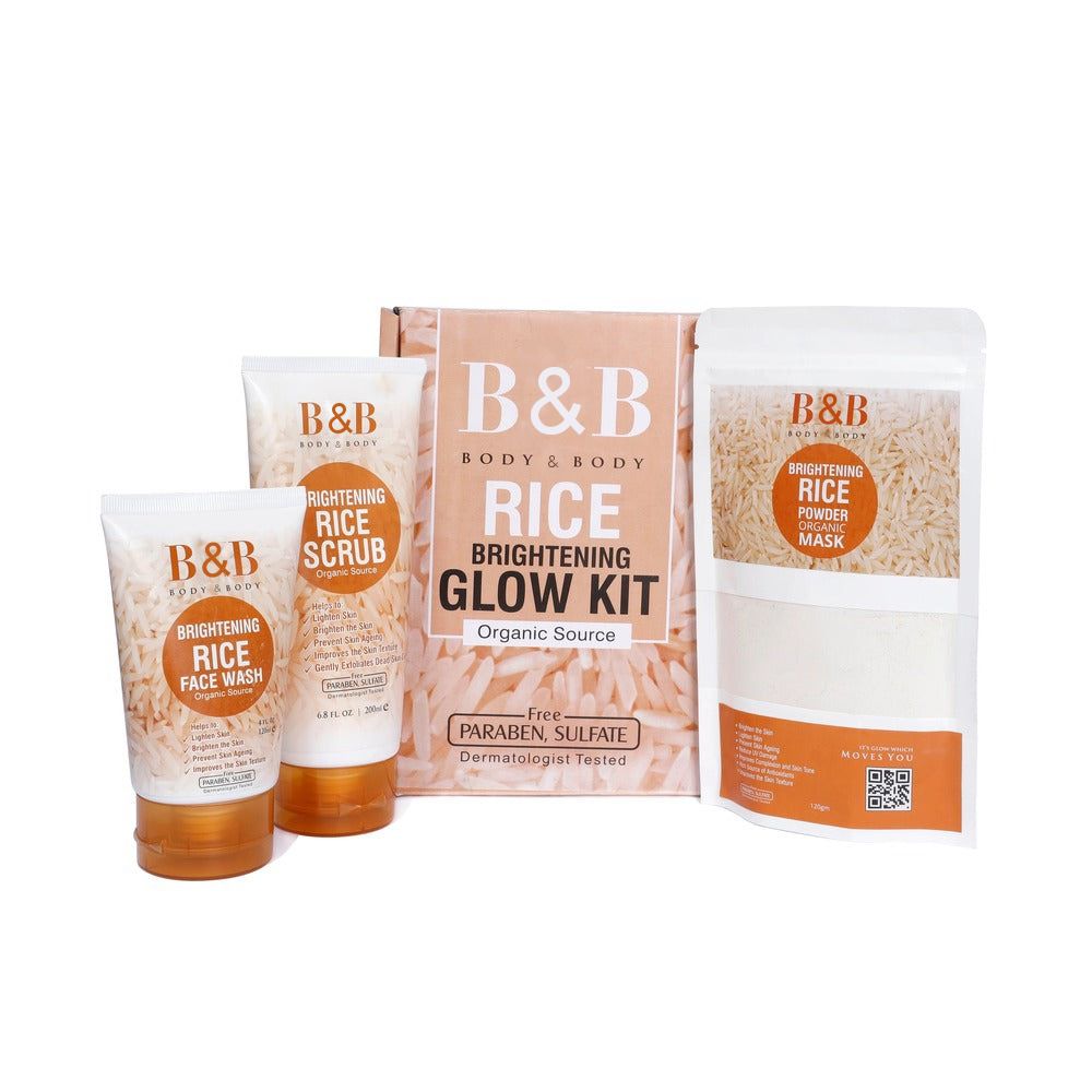 B&B 3 in 1 Brightening Glow Kit Rice Scrub Face Wash + Mask | Daraz.pk