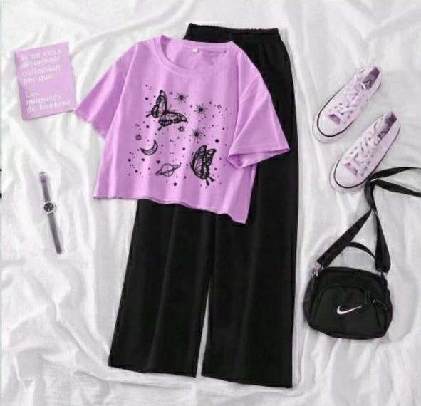 Summer  Crop Top T-shirt and Flapper Trouser Night Suit Set for Women and Girls
