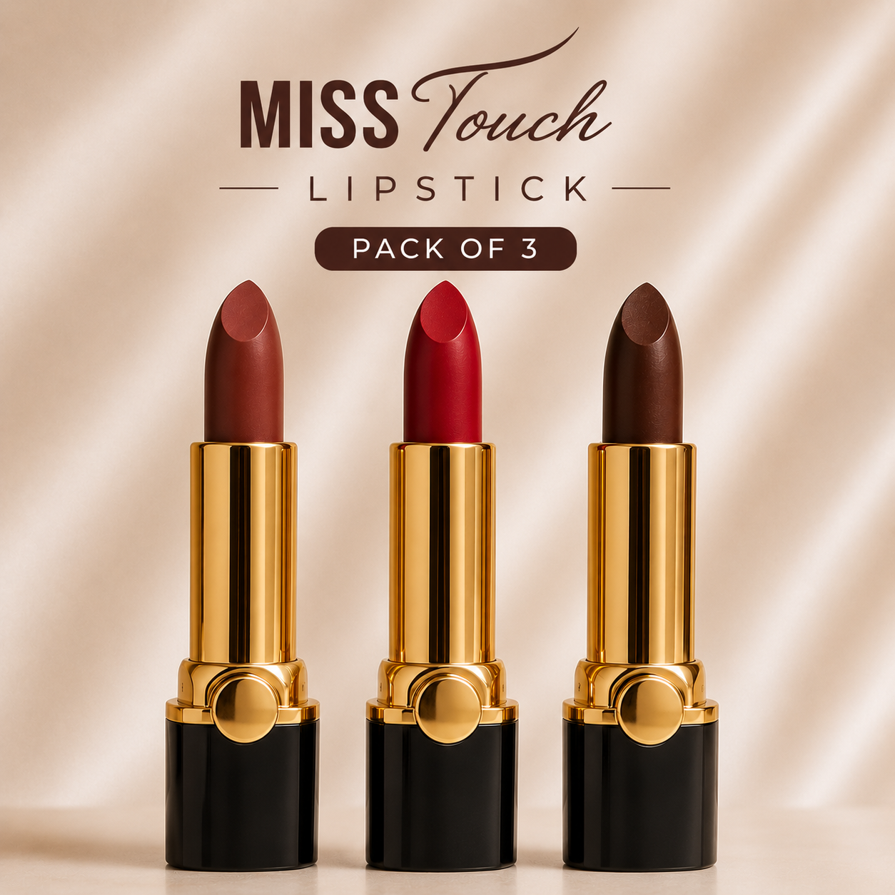 3 Colors MIss Touch Lipstick Set, Long Lasting Lipstick Cute Lipstick Waterproof Long Lasts, Lipstick for Women and Girl Lip Beauty Cosmetics Makeup