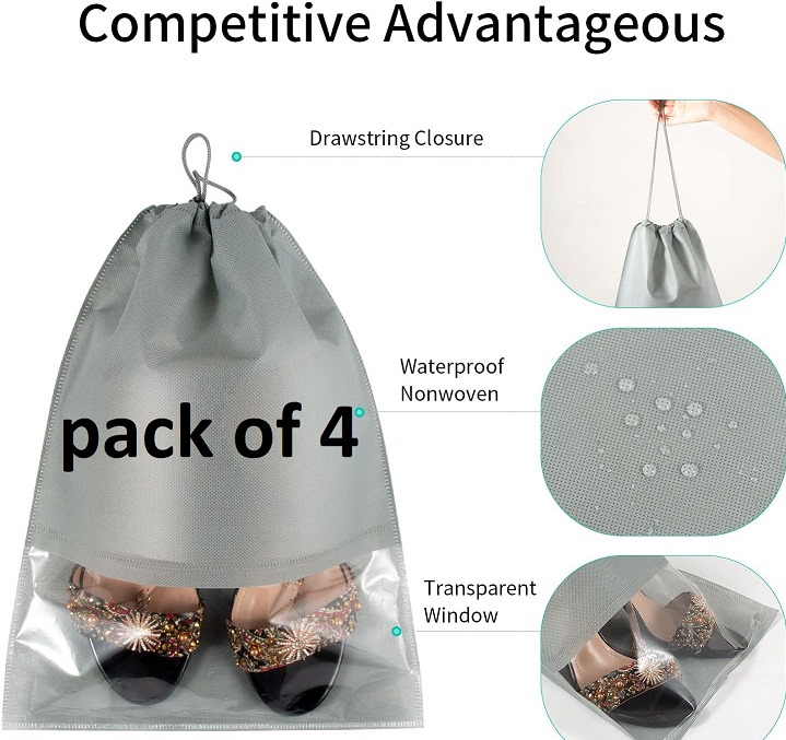 12 Pieces Travel Shoes Storage bag with clear window non-woven with PVC Bag