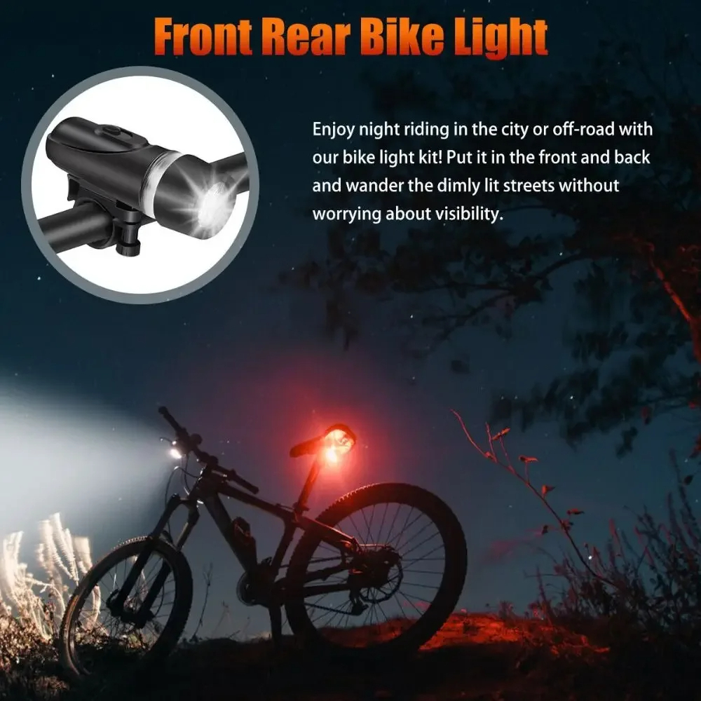 Bicycle Light 5 LED Set Front Headlight Back Taillight MTB Cycling Safety Lamp