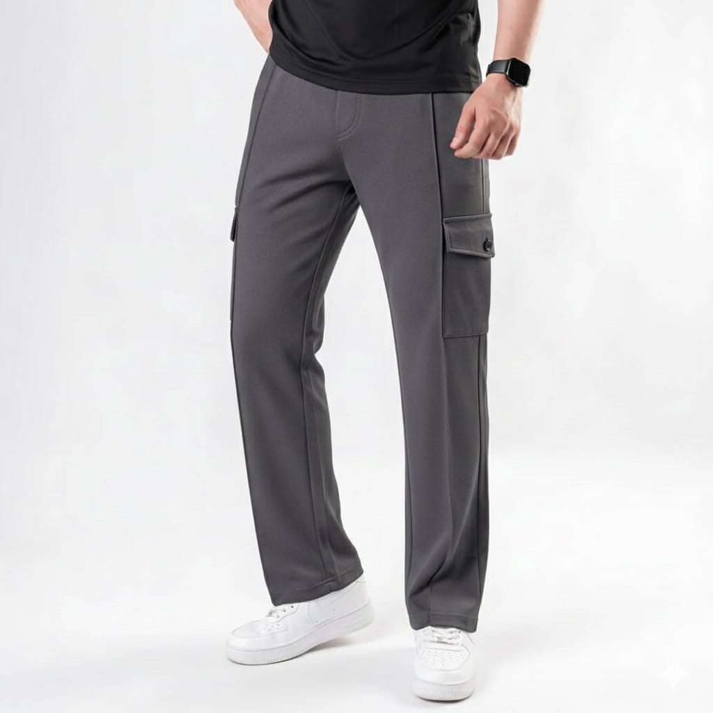 Oversized With Cargo pockets Straight Trouser for Men - Wide Leg, Baggy Style, Terry Fabric for Summer Comfort, Cargo Pants