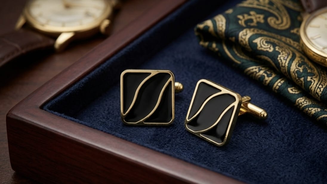 Cufflinks for Men | Premium Golden & Black Shirt Cuff Links | Formal Suit Accessories | Wedding Groom, Business & Party Wear | Elegant Metal Design
