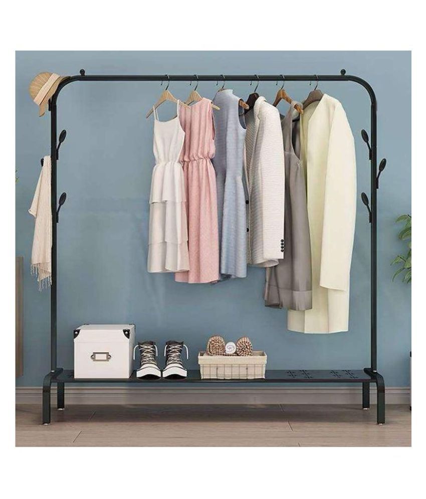 HomeCloud Stainless Steel Cloth Hanger Leaf Design, Multipurpose Garments  Rack with Bottom Shelves