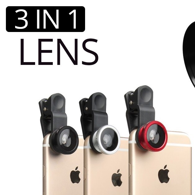 3 In 1 - Clear Zoom Mobile Camera Lens Selfie Mobile Phone Clip Lenses Fish Eye Wide Angle Macro Camera