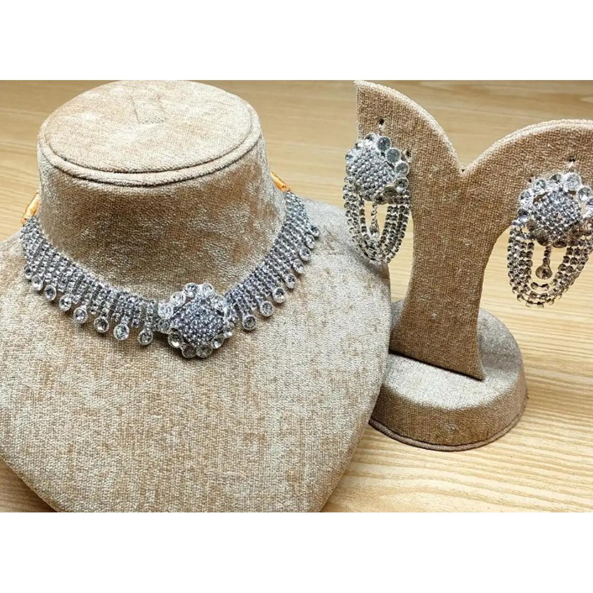 Jewellery Set - Choker Hyderabadi Set - (2 in 1) Necklace, Earrings with Golden Combination - Artificial Jewellery for Women & Girls - Fashion Jewellery Collection
