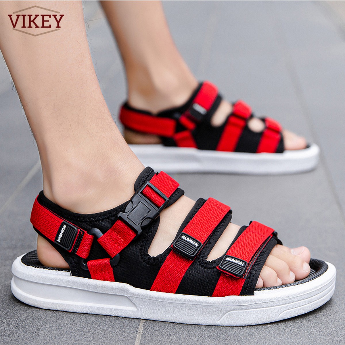 red casual sandals