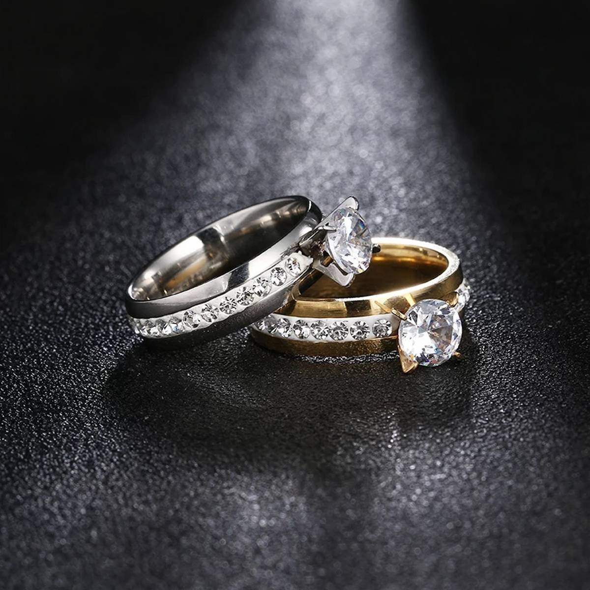 Woman Classic Design Stainless Steel Wedding Engagement Cubic Zircon Ladies Ring Jewelry