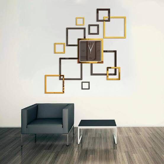 3D Diy Acrylic Wall Clock Modern Design Clock Decoration Living Room Quartz Acrylic Creative Square Mirror Stereo Wooden Wall Clock - Acrylic Wall Clock Golden Black / Silver Black