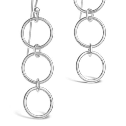 4 Loops Thick Chain Metallic Pendant Punk Golden Silver Plated Dangle Earrings Drop Earrings