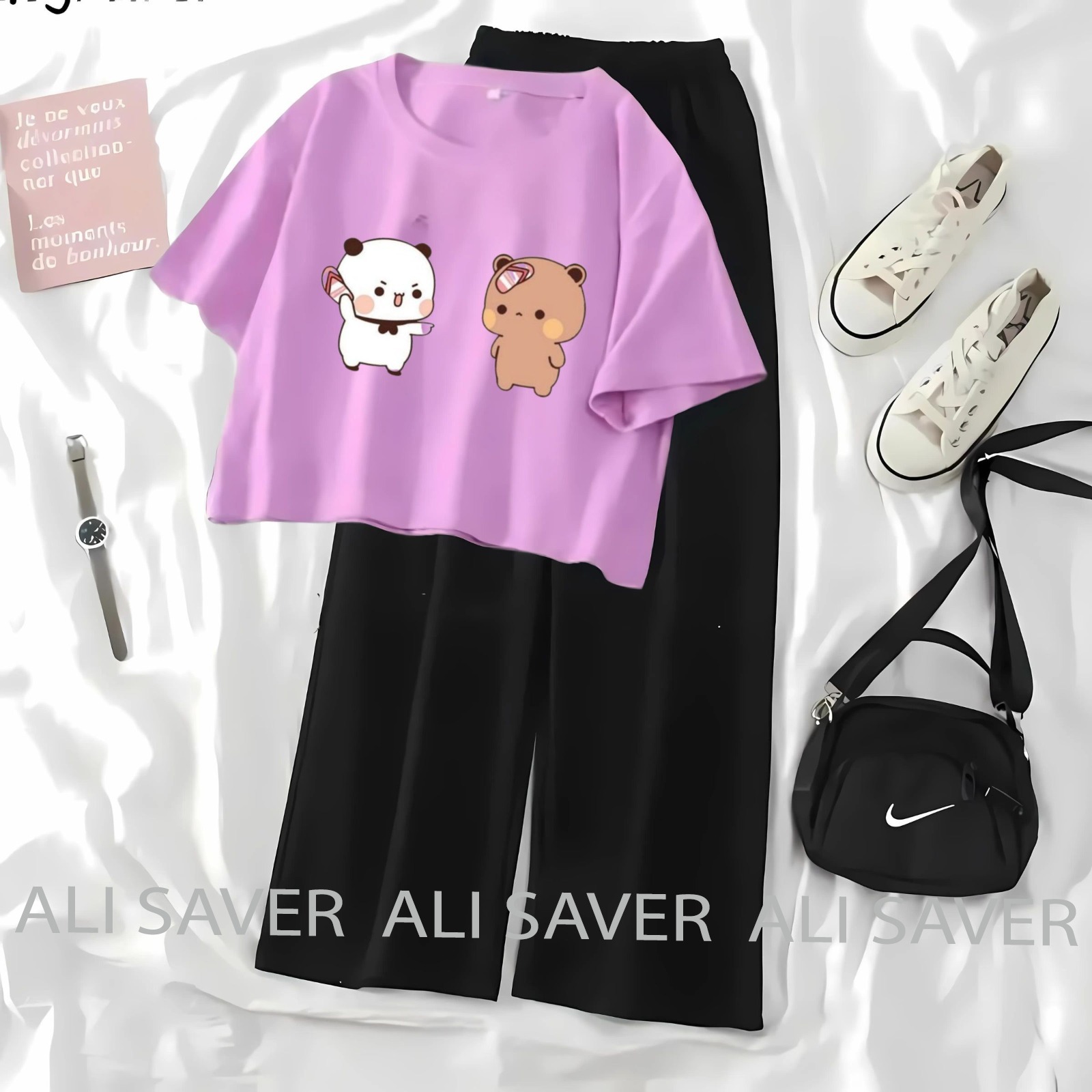 Casual Animal Print Top and Skirt Set for Girls - Cute Cartoon Character Design - Fashionable Outfit for Teens