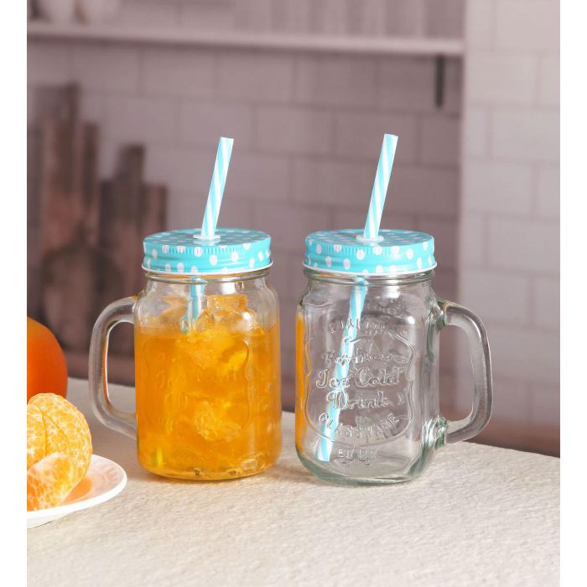 Mason Jar 500ml Glass Mug With Handle & Straw 1 Pc Daraz.pk