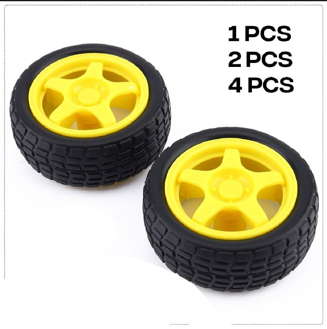 Pack of 2 Yellow Wheels with Rubber Tyres for Smart RC & Robotic Cars
