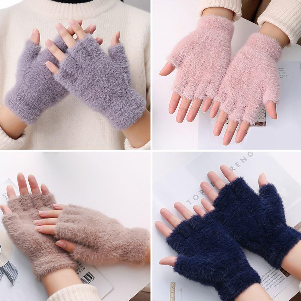 Women Girls Winter Wool Knit Gloves Warm Fingerless Gloves Mitten Crochet Thumbhole Arm Wrist Ultra Soft