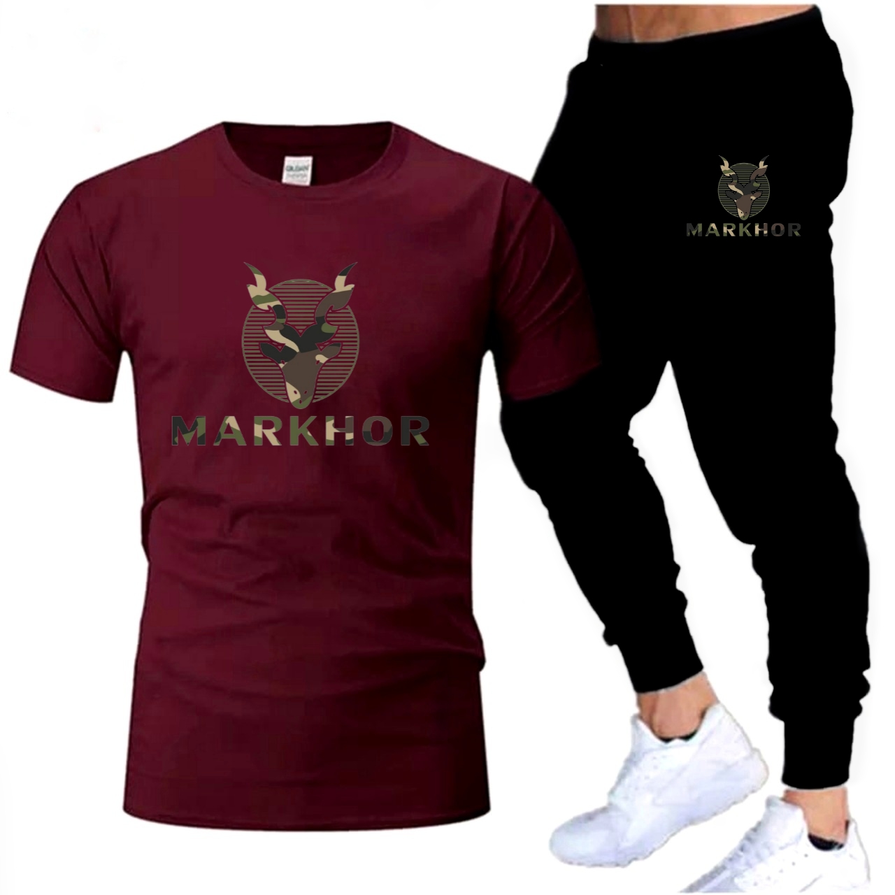 TRACKSUIT - White Camouflage Markhor Printed Tracksuit For Men - Soft & Comfy Fabric Tshirt & Trouser Commando Printed Tracksuit