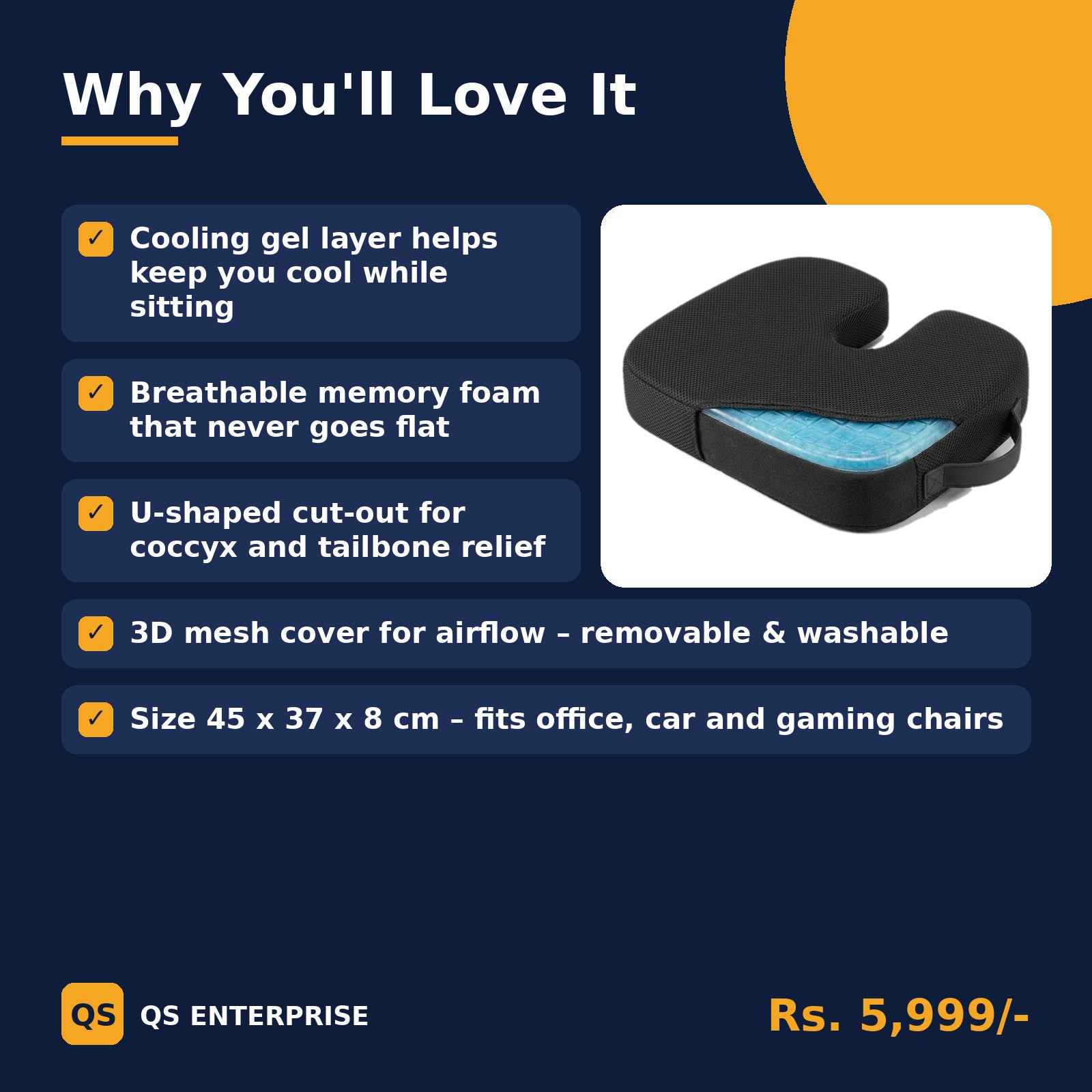 Cooling Gel Memory Foam Seat Cushion - Breathable Coccyx Cushion 15
