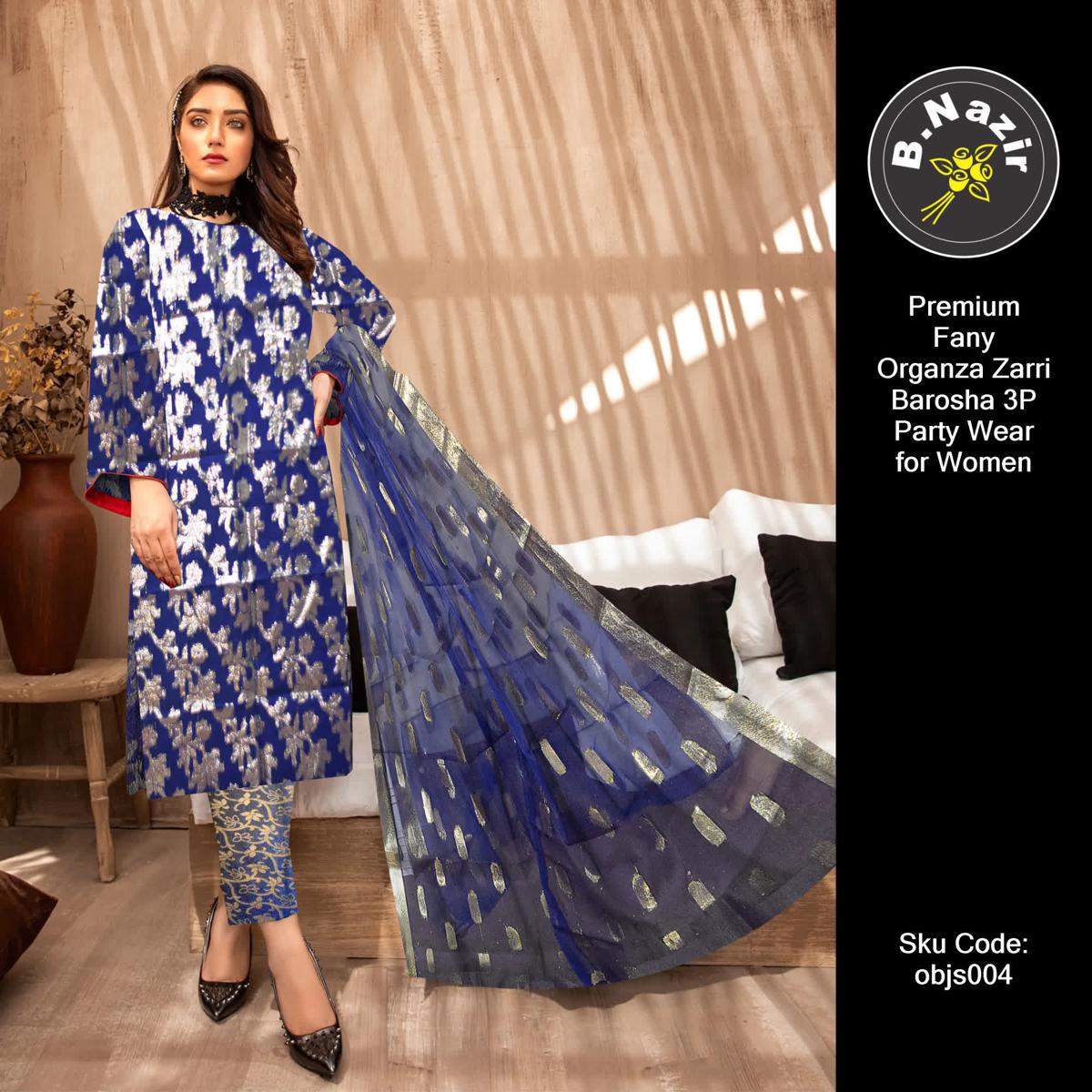 Premium Fany Organza Zarri Barosha 3P Party Wear for Women SKU: objs004