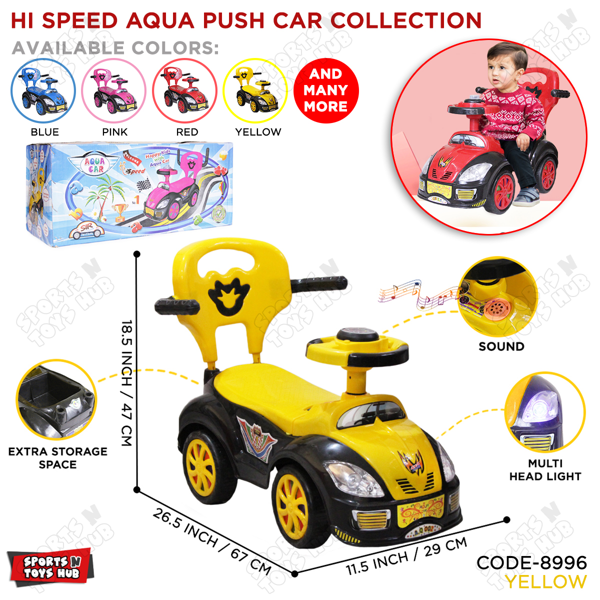 Hi Speed Aqua Push Car For Kid's Toddlers With Melody Light Sound