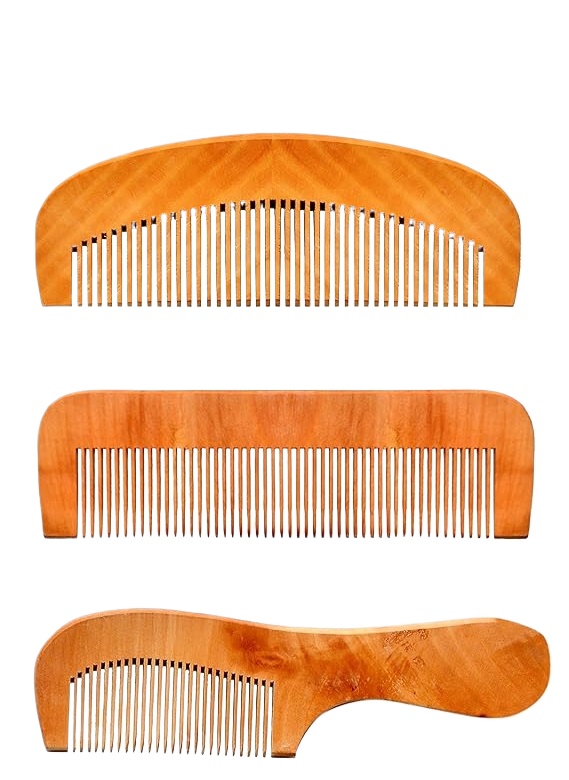 Pack of 3 Pieces Handmade Neem Wooden Comb (Lakdi ka Kangha) Anti Dandruff Comb Specially Beard | Wide Tooth Comb  For Women & Men Hair Growth.