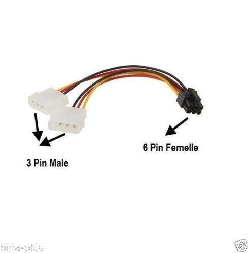 Dual Molex 4-pin to 6-pin PCI Express (PCI-e) Power Adapter Cable for Graphics Card Genuine Branded