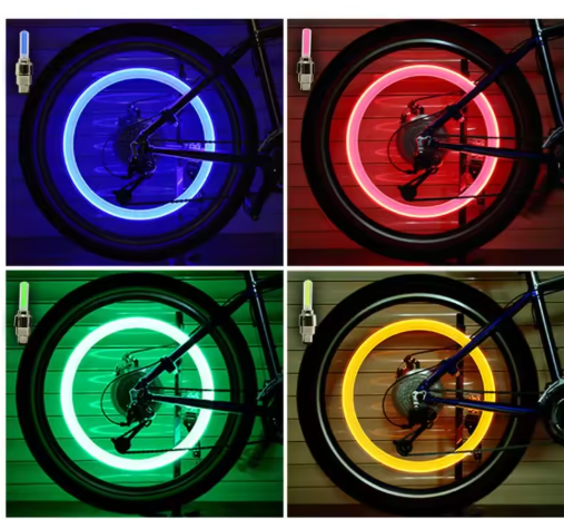 2Pcs Motion Activated Glow Bike Flashlight Car Motorcycle Tire Valve Caps Wheel Light Amazing Fantastic Bicycle Accessory LEDs