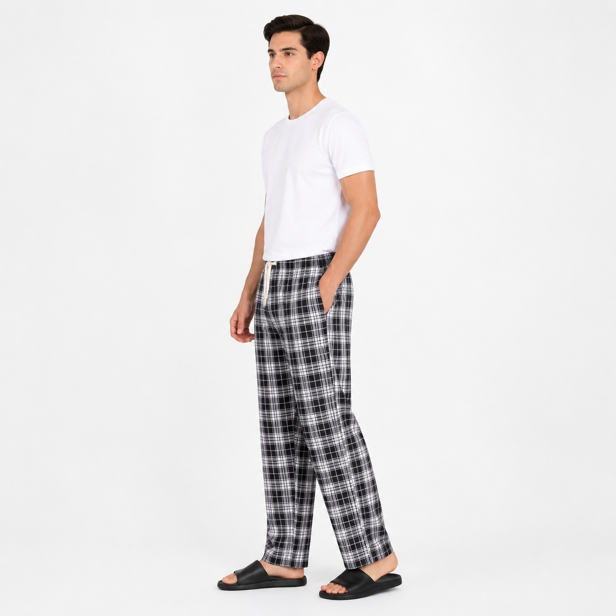 Faiz Garments | 1Pcs  Men's Cotton Checked Trouser – Soft Comfortable Casual Check Pants with Side Pockets