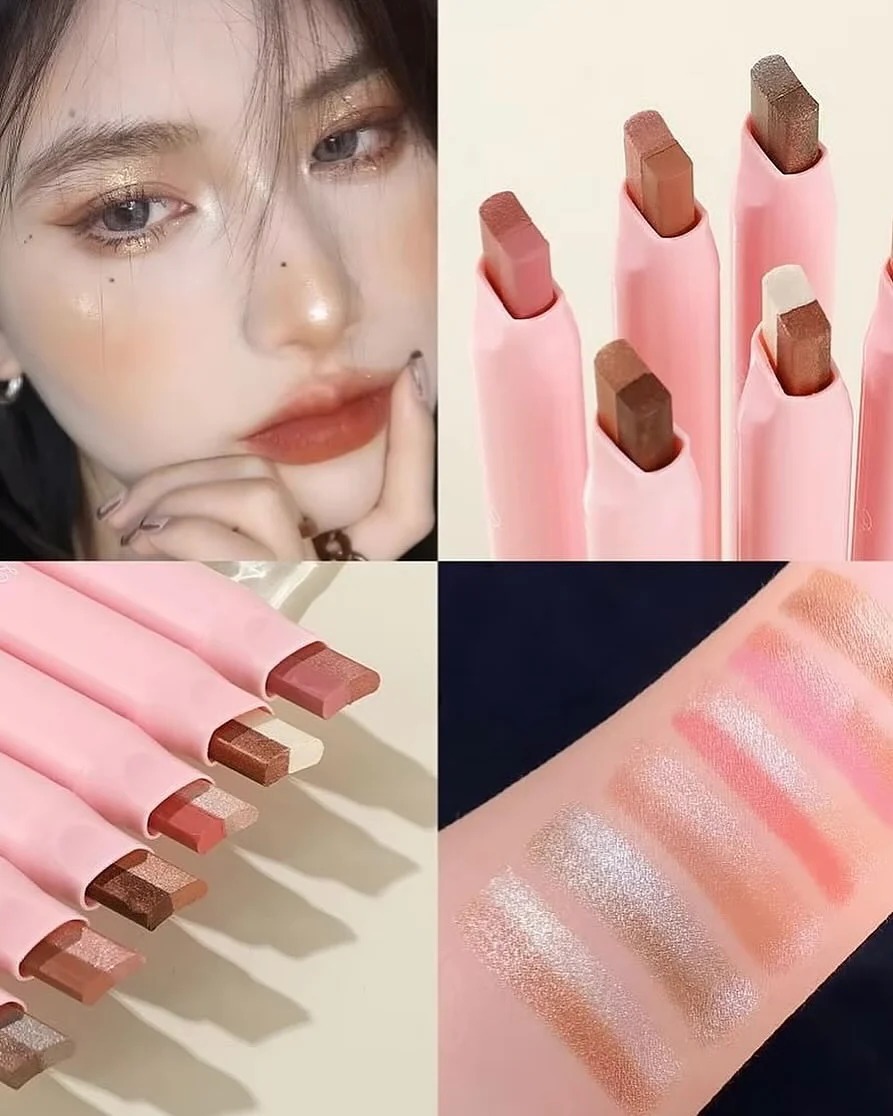 Eyeshadow Stick 2 In 1 Double Color Gradient Velvet Shadow Stick Eye Makeup Waterproof Lasting Shimmer Metallic Eyeshadow Makeup