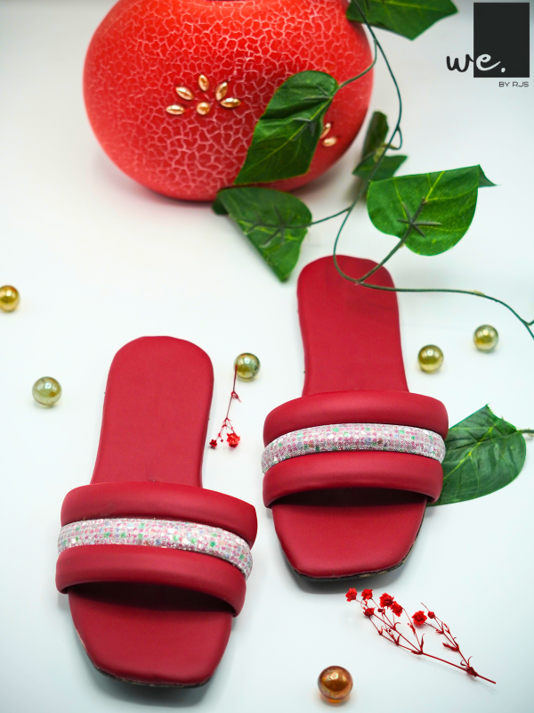 Glittered Bar Slides Casual Footwear for University & School Girls, Vibrant Colors with Stylish Comfort Fit