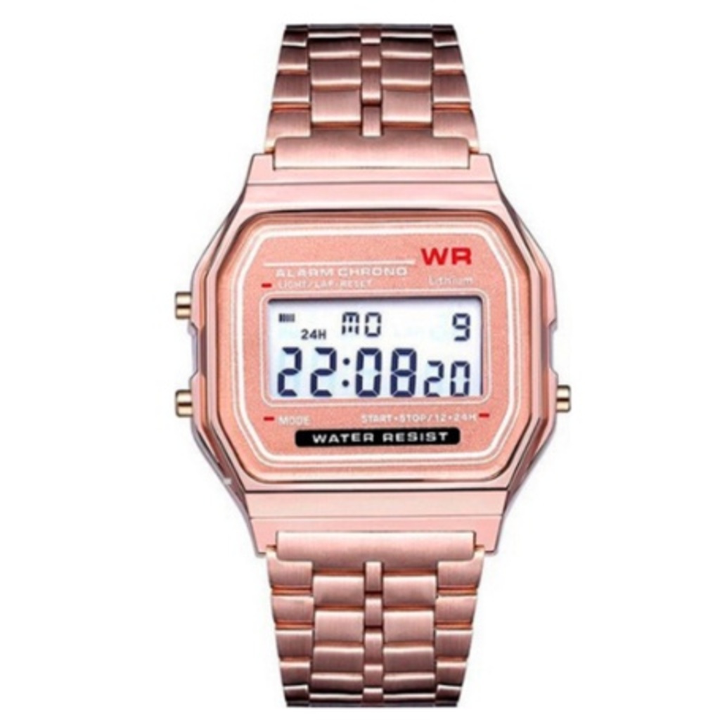 Male and female wrist watch ROS gold colour stainless steel digital sports military watch