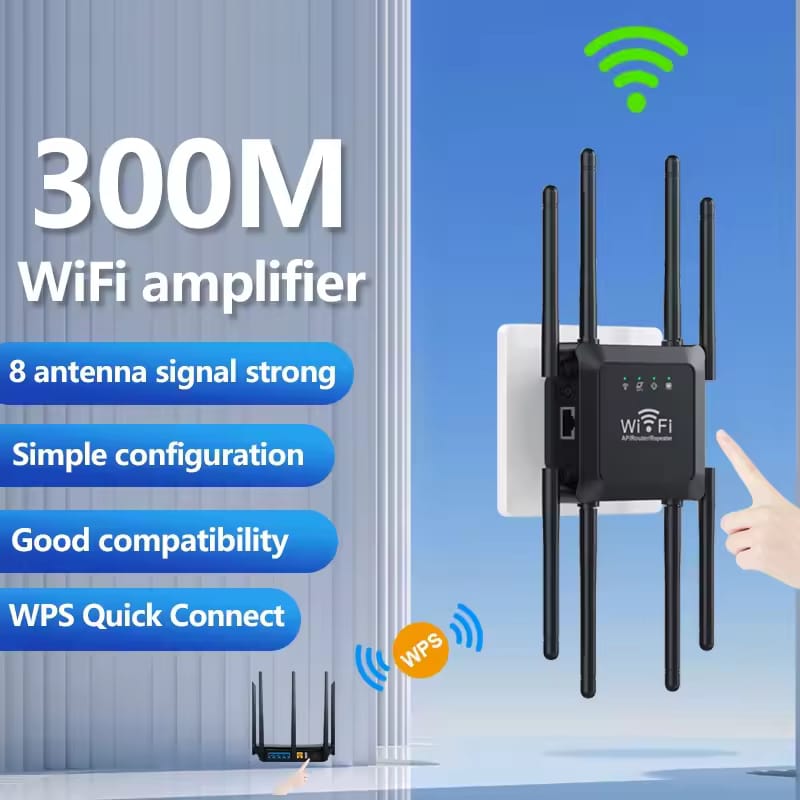 300Mbps WIFi Repeater Wi-Fi Amplifier 2.4GHz Wireless Signal Booster  8 Antennas Smart Power Extender For Office Home Easy Setting