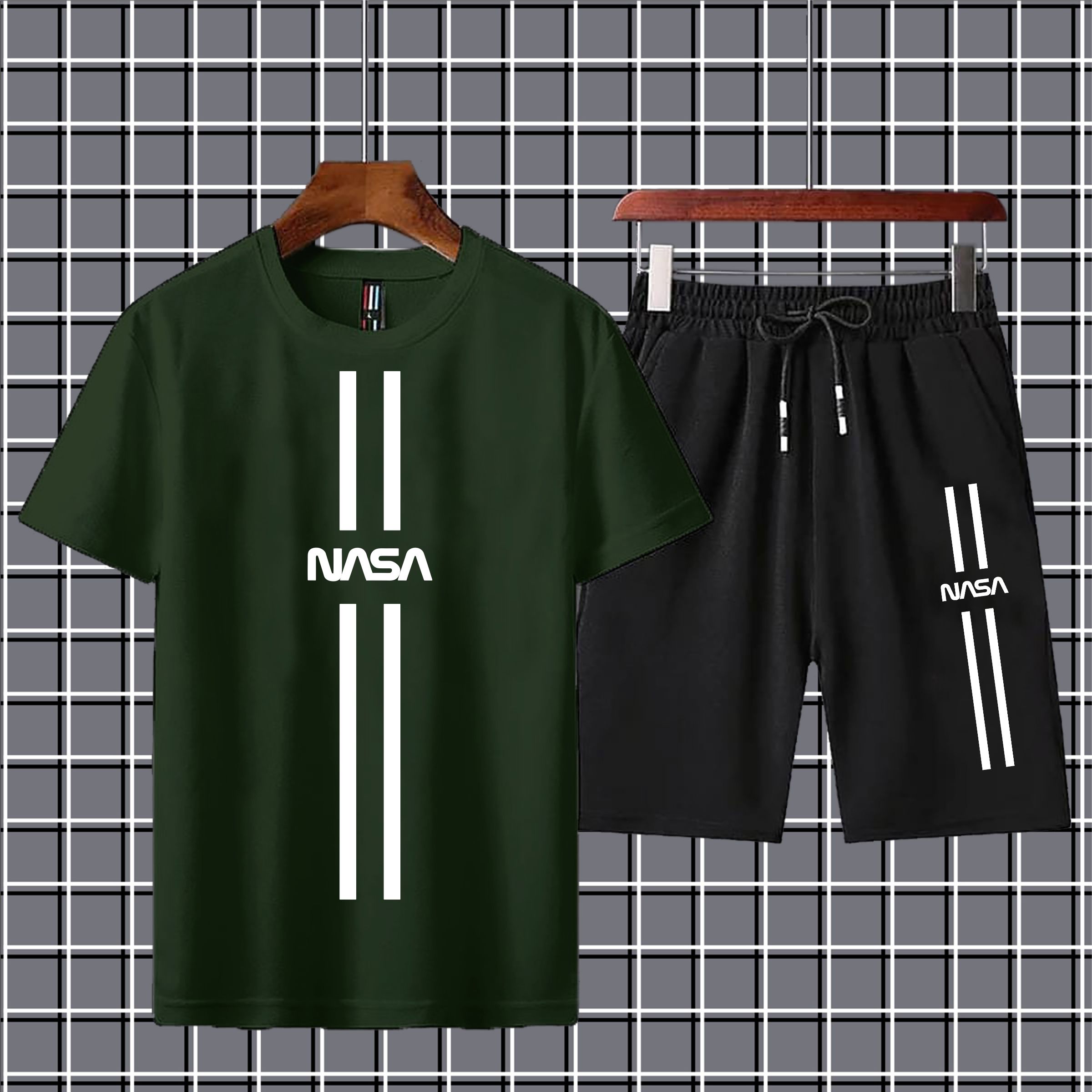 Nasa Printed Shorts + T Shirts Set for Boys Tracksuit For Mens Summer Tracksuit-Black