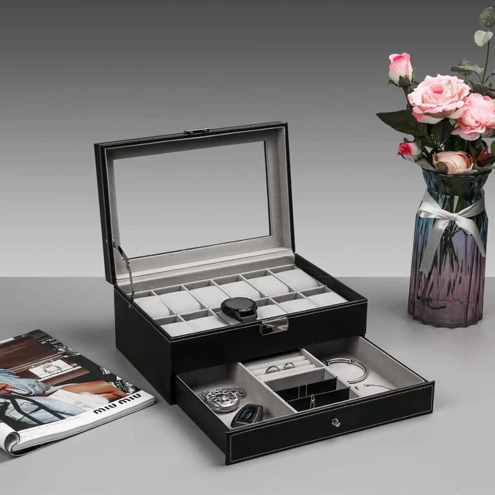 Premium PU Leather Watch Box Organizer – 6/10/12 Slots Display Case