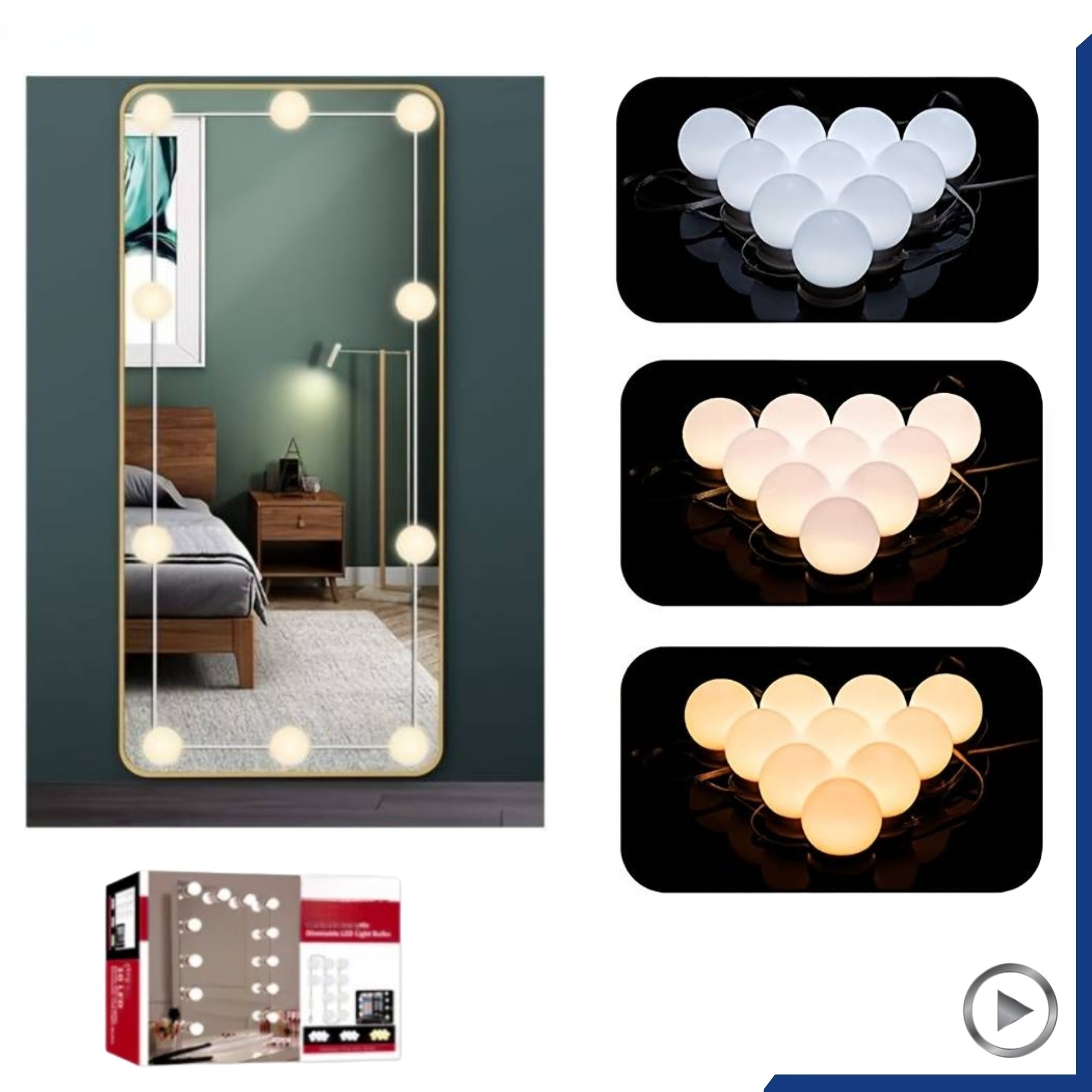 Vanity Light LED Bulbs for Makeup Mirror Stand | 10 Bulbs with 3 Light Modes