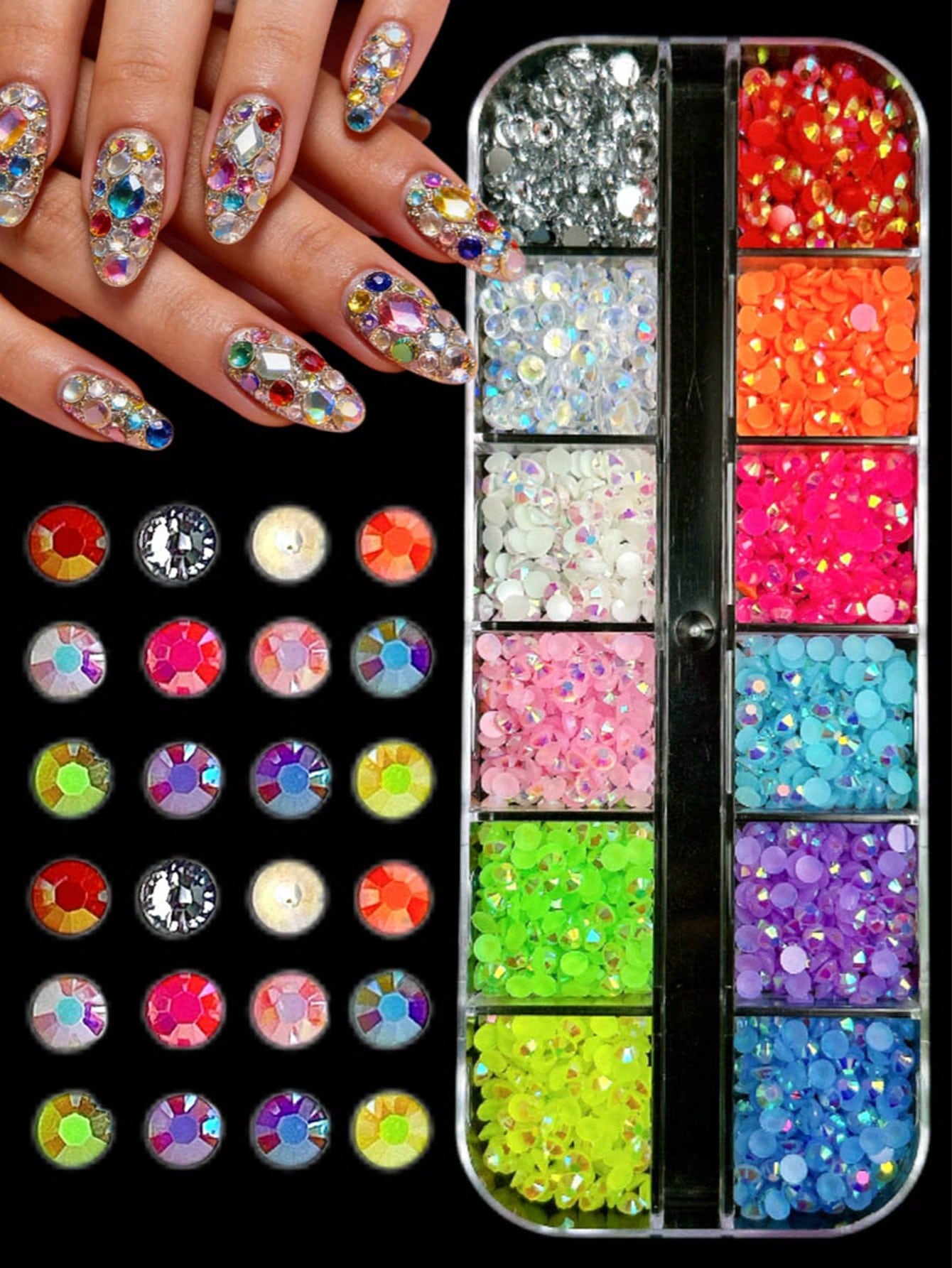 ✨ Bedazzle Kit – 12 Colors 3mm Resin Crystal Rhinestones Flat Back Diamonds Set Nail Art, DIY Crafts & Diamond Painting