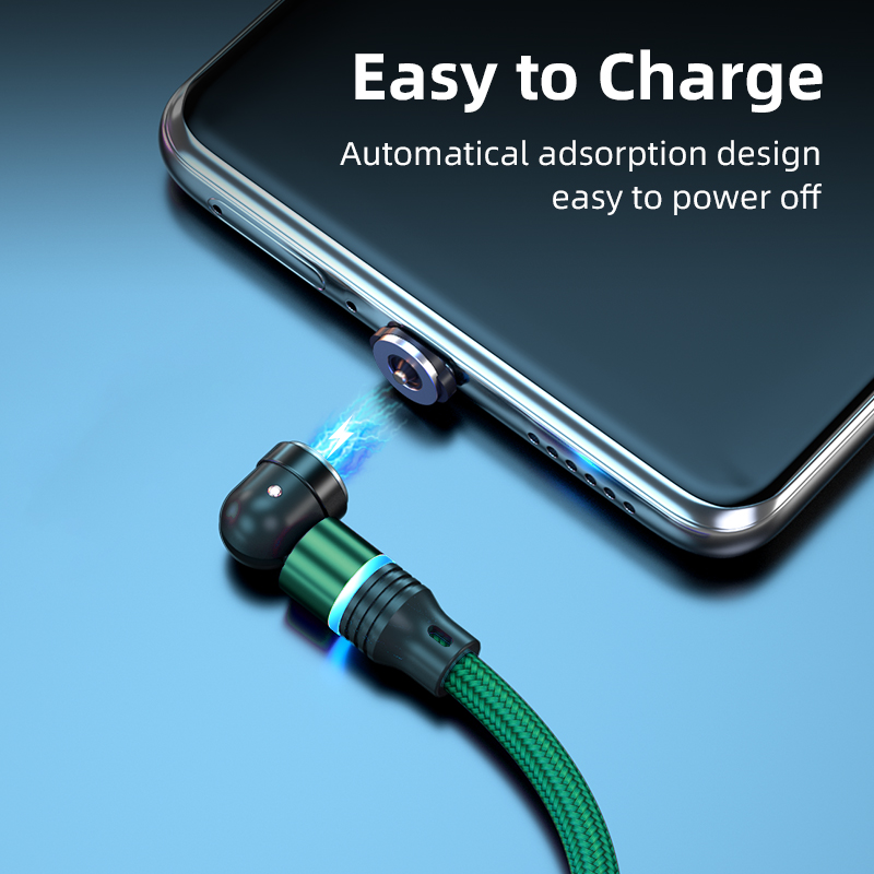 3 in 1   Green 540° Rotate Magnetic Cable | Fast Charging Micro USB + Type C + lightining Cable, Samsung, Xiaomi, Huawei – 3A USB Cord Wire Cable  Alternative (shorter for mobile view):