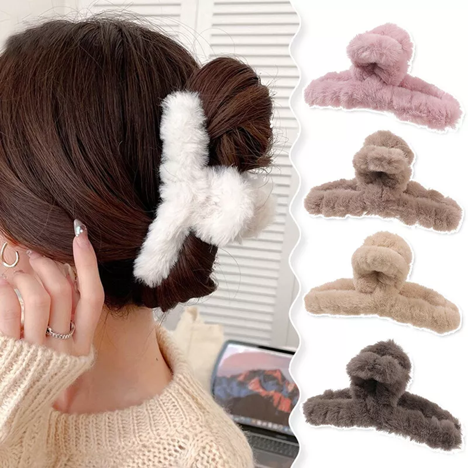 1 pcs Cute Korean Velvet Hair claw Women Fashion Hair Clips Hairpins Crab Clips Fluffy Plush Hair Claw Clips soft fur hair clip hair barrettes clamps Big Fluffy Faux Fuzzy Hair Claw cute Hair Accessories