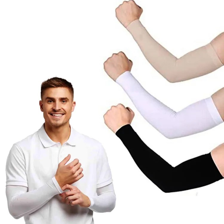 1 Pair of Arm Sleeves for Skin / White / Black Sleeves for Arm Cover for Girls | Sun Protection Sleeves | Sleeves For Arms For Boys | Cricket and Other Sports Sleeves Long Arm Sleeves for Girls