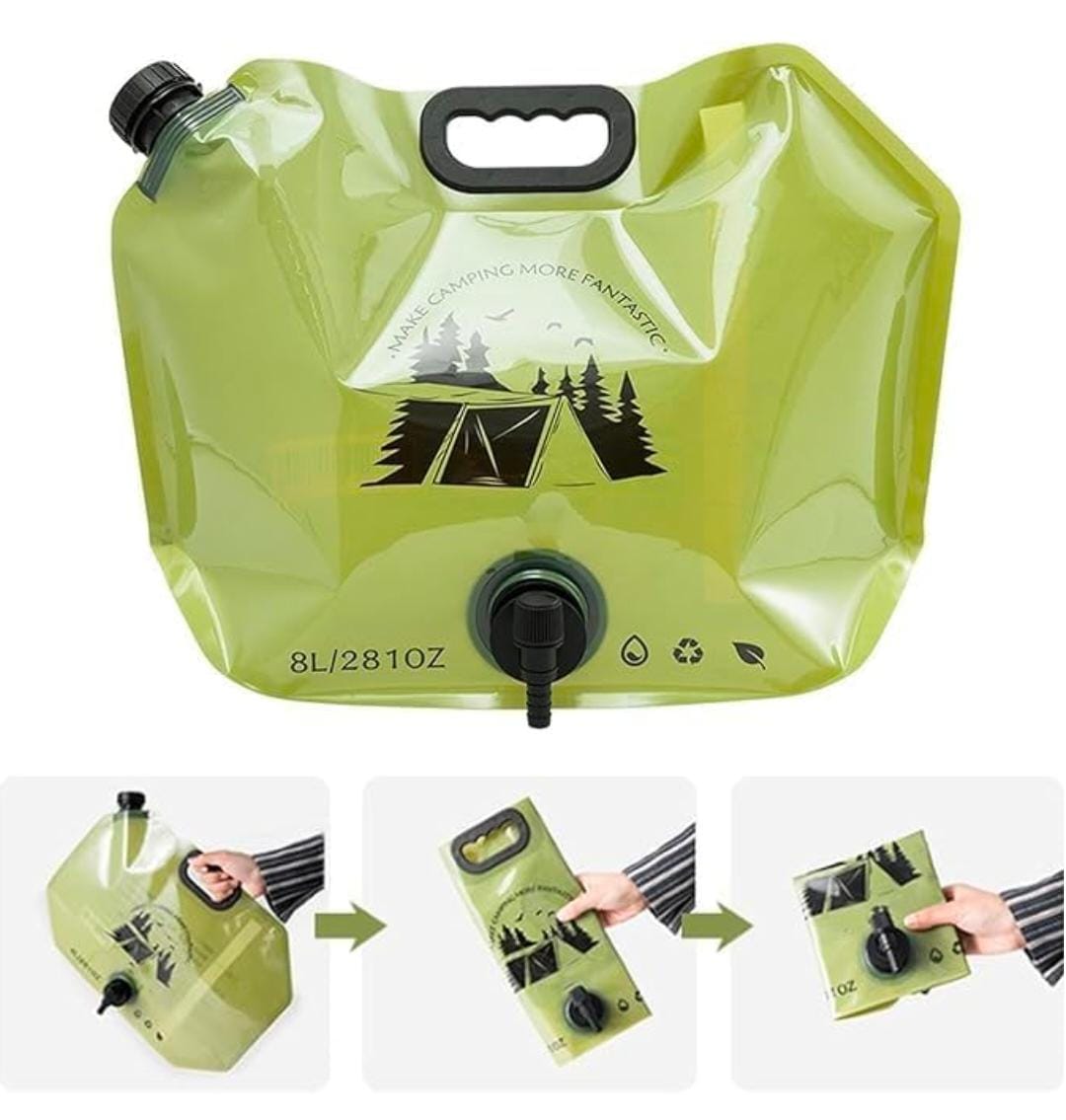 Portable 8 Liters Water Bag Foldable Outdoor Bucket with Tap Large Capacity Collapsible Container for Hiking Kayaking Camping Tools