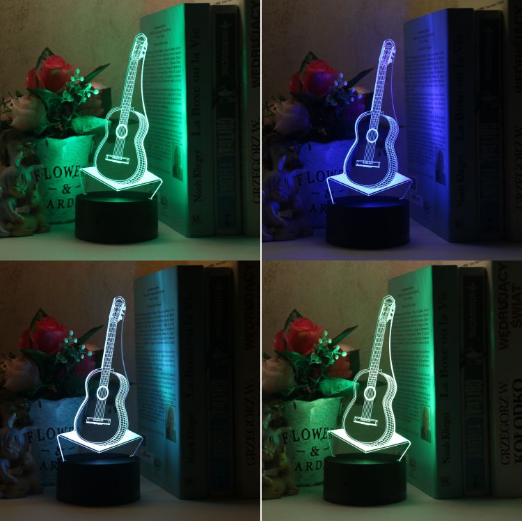 3d Music Electric Guitar Night Light Touch Table Desk Optical Illusion