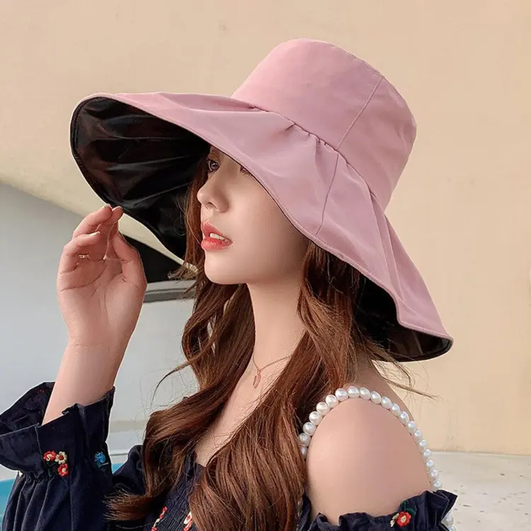 Summer Big Brim Vinyl Sunshade Outdoor Foldable Bucket Hats Women