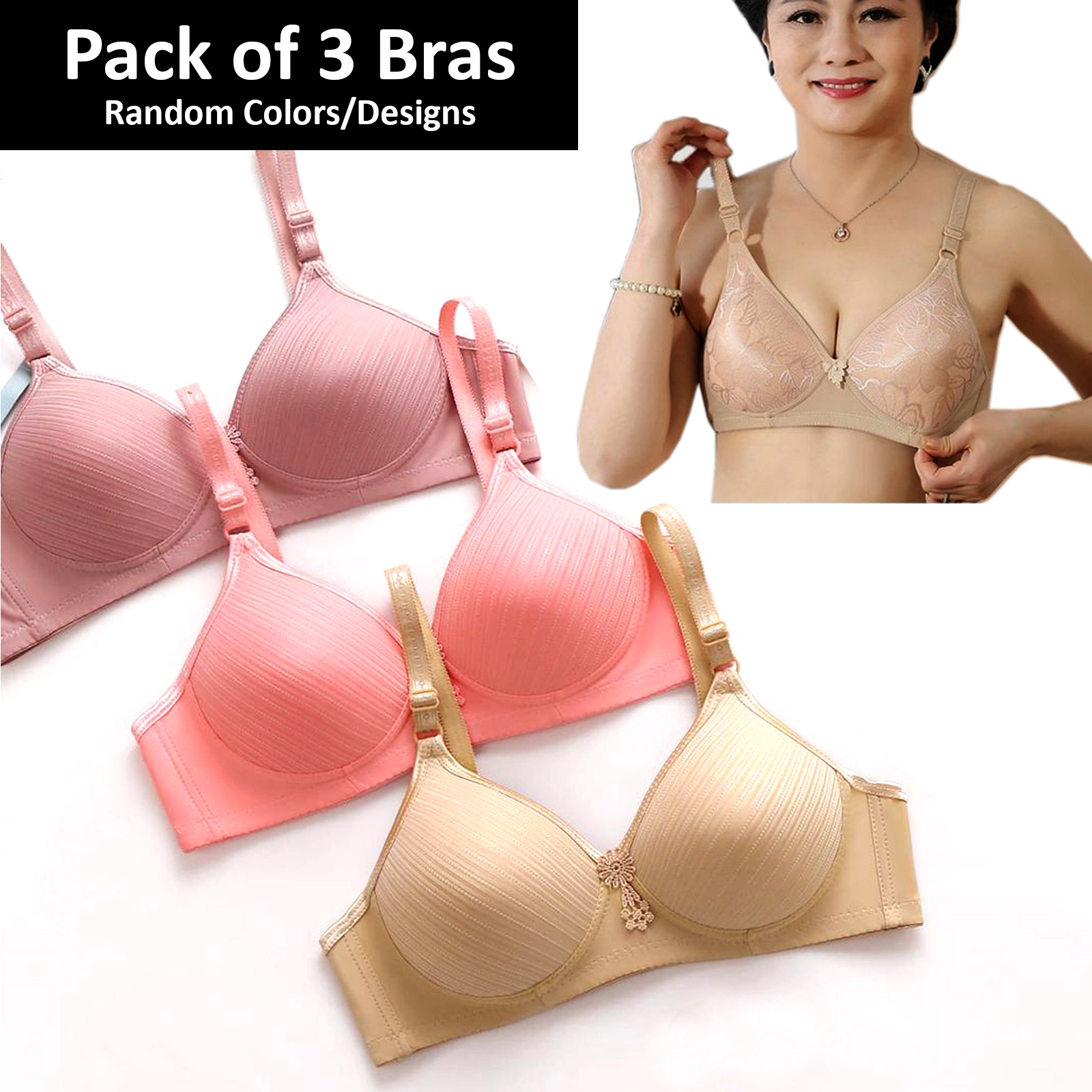Pack of 3 Padded Bras for Women Random Colors Foam Bra for Girls Fits A Cup  and B-Cups Wireless Brassiere for Casual Undergarments 30-36 Size